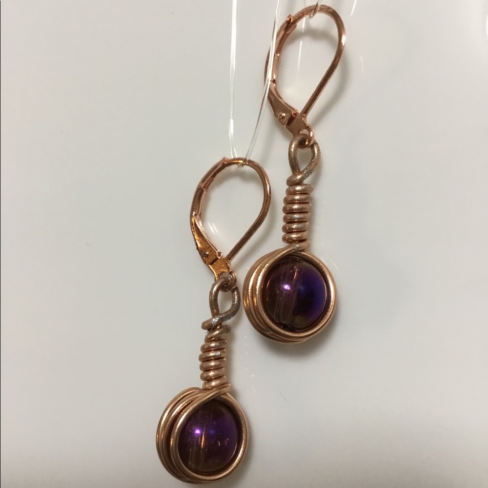 Iridescent Purple Copper Wire Wrap Earrings